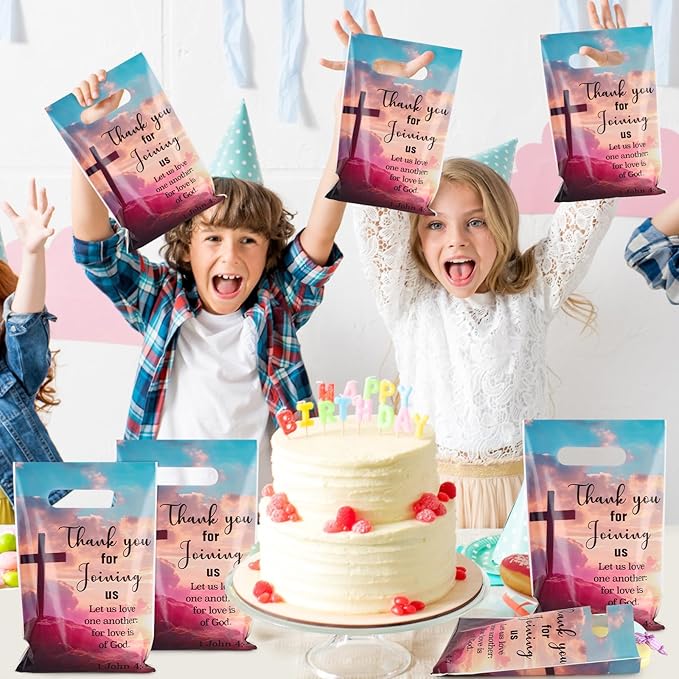 Hxezoc 50 Pieces Church Gift Bags Plastic Church Bags Practical Party Bags Religious Party Favors for Christian Theme Birthday Party Decoration Supplies