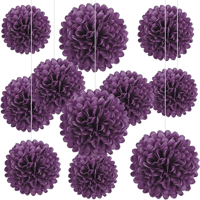 20 PCS Purple Tissue Paper Pom Poms, Tissue Pom Poms Flowers, Sizes of 6", 10", 12", 14" Hanging Paper Flower Ball for Wedding, Birthday, Halloween, Christmas, Baby Shower Party Decor