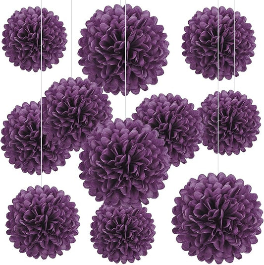 20 PCS Purple Tissue Paper Pom Poms, Tissue Pom Poms Flowers, Sizes of 6", 10", 12", 14" Hanging Paper Flower Ball for Wedding, Birthday, Halloween, Christmas, Baby Shower Party Decor