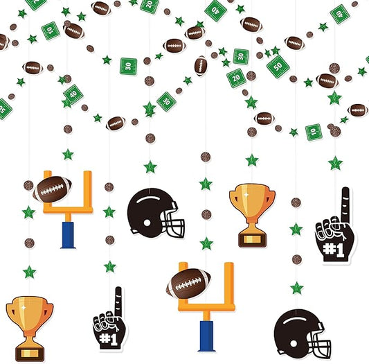 Football Party Decorations Star Circle Dot Football Helmet Goalpost Trophy Finger #1 Touchdown Hanging Cutout Garland Streamer for Birthday Baby Shower Wedding Classroom Nursery Wall Ceiling Decor