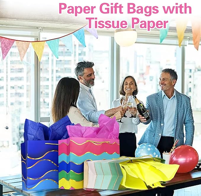 MUMULULU 5 Pack 16" Extra Large Gift Bags with Handle and Tissue Paper Birthday Gift Bags Rainbow Gift Bags for Birthday Party Baby Shower Wedding Holiday Presents