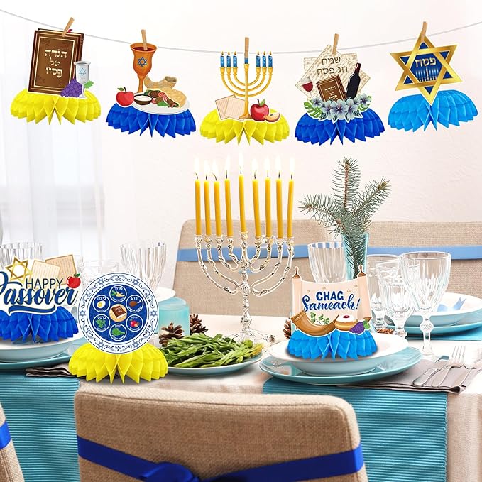 JULMELON 8 Pcs Passover Table Decorations, 3D Double Sided Passover Honeycomb Centerpieces Jewish Festival Decorations for Home Table Decor Supplies Holiday Party