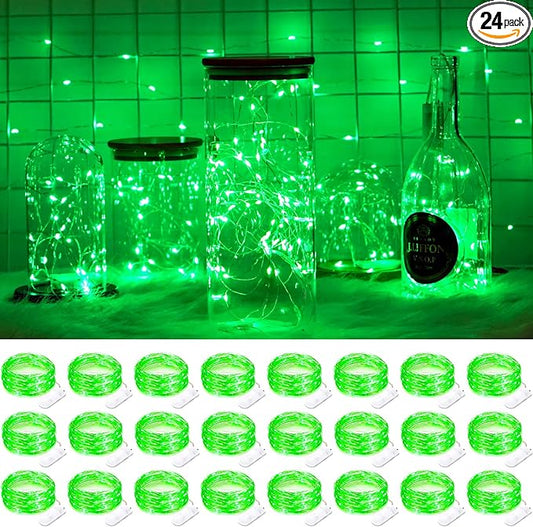SmilingTown Battery Operated Fairy String Lights 24 Pack 20 LED 7.2ft Starry Firefly Copper Wire for Wedding Party Table Centerpiece Halloween Christmas Decorations (Green)
