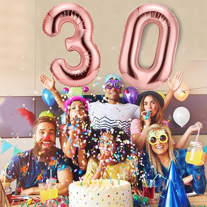 Gejoy 40 Inch Number 30 Balloons Jumbo 30 Foil Giant Number 30 Balloons for 30th Birthday Party Decorations and Rip to My 20s Anniversary Event(Rose Gold)