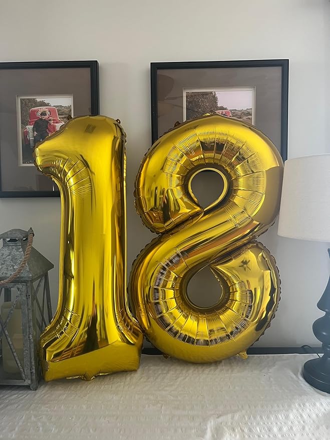 40 inch Number Balloon 0-9 Gold Large Number 18 Balloons,Digital Balloons for Birthday Party Celebration Decorations Supplies, Helium Foil Number Balloons for Wedding Anniversary