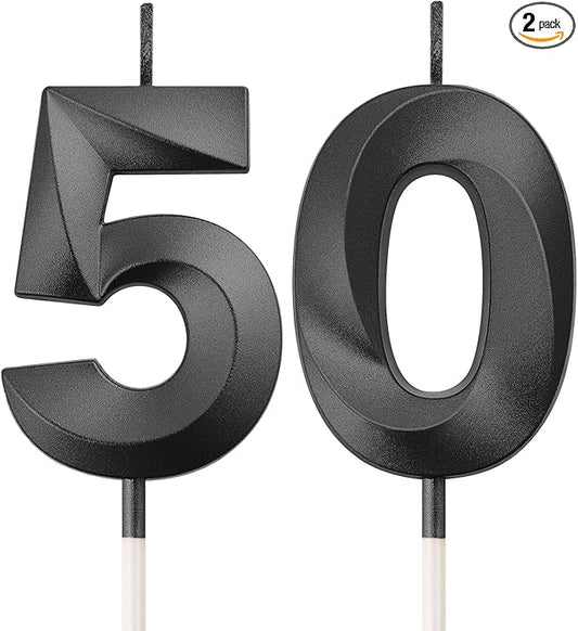 BBTO 50th Birthday Candles Number Candles Cake Topper Decoration for Birthday Wedding Anniversary Celebration Supplies(Black)