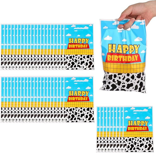 SAVITA 50pcs Cartoon Story Party Favor Bags, 9.84x6.5 Inch Blue Sky White Cloud Cartoon Story Goodie Snack Bags for Kids Birthday Party Supplies Candy & Toy Storage Decoration