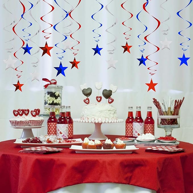 BEISHIDA Red Blue Silver Star Hanging Swirl Decorations,July 4th Hanging Party Supplies for 250th Anniversary Graduation Wedding Baby Shower Birthday Party Decorations,Pack of 15