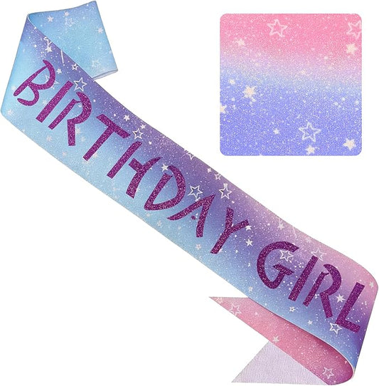 Canitor Kpop Theme Birthday Decorations Soft Satin Birthday Girl Sash for Women Dress Outfits Party Favors Accessories (star gradient+purple words)