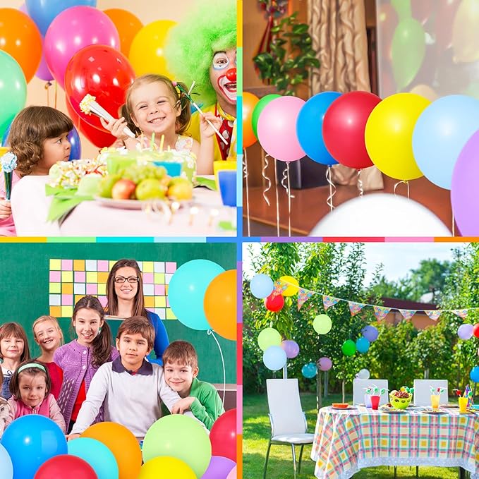 Colorful Balloons 100 PCS, Assorted Color 12 Inches Rainbow Latex Balloons with Bonus Confetti, 10 Bright Colors Party Balloons for Birthday, Wedding, Baby Shower, Decoration (Round-100)