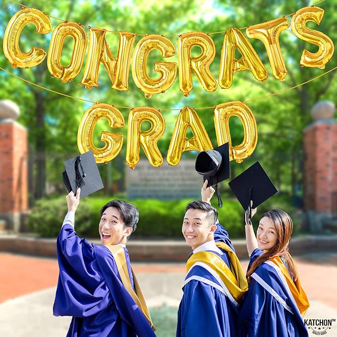 Graduation Decorations 2026 | Gold Congrats Grad Balloons - 16 Inch | Congrats Grad Banner For Graduation Decorations 2026 | Congratulations Banner | Gold Graduation Balloons, KatchOn