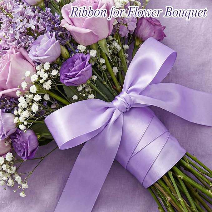 woric Light Purple Ribbon 1 1/2 Inch 50 Yards Solid Fabric Lavender Satin Ribbon for Mothers Day Flower Bouquet Gift Wrapping Wedding Party Vase Decorations