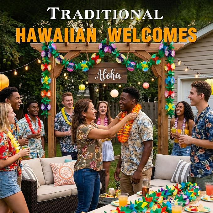 FUTUREPLUSX 2 Pack Tropical Garland Party Decorations, 20ft Multicolored Tissue Paper Hibiscus Flower Summer Banner for Beach Theme Luau Hawaiian Party Supplies Jungle Birthday Decor