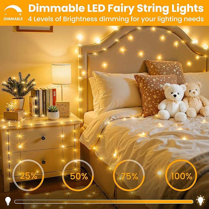 Larkvue 394FT 1200 LEDs String Lights with Remote, Waterproof Dimmable 8 Modes Christmas Tree Fairy Rope Light with Timer & Memory Function-Warm White