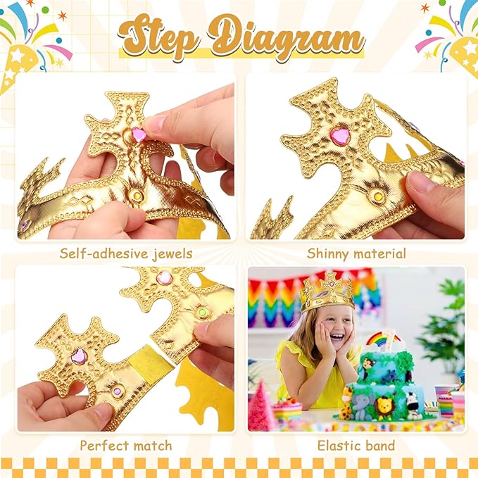 Yaomiao 66 Pieces Foam Princess Tiaras DIY Crowns Kids Party Favors Craft Crystal Diamond Sticker Girls Making Your Own Tiara (66 Pcs,Gold,Stylish Style)