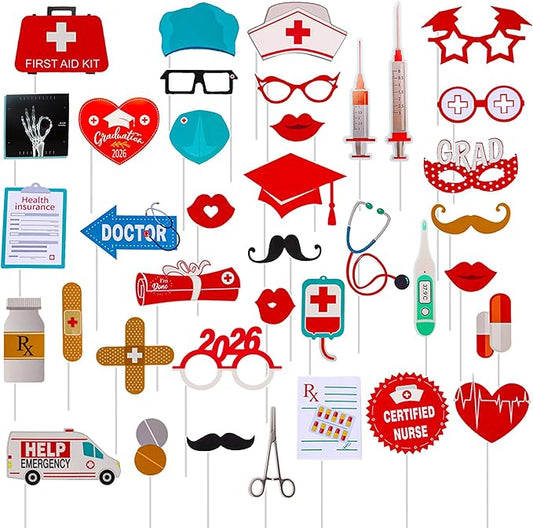 Lucleag 2026 Nurse Graduation Photo Booth Props Kit, 38PCS Nurse Photo Props Class of 2026 Graduation Decorations, Doctor Nurse Medical Graduation Party Decor, Nursing School Graduation Party Supplies
