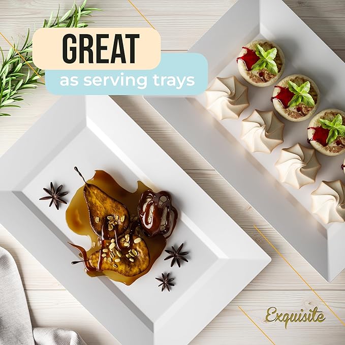 Exquisite Plastic Serving Trays For Party - 20 Pcs 9.5 Inch White Serving Platters, Plastic Trays For Food, White Tray, Food Tray Disposable Platters For Parties, Catering & Buffet