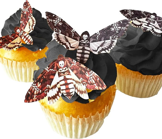 Edible Small Death Head Moth Assorted Set of 24 - Wafer Cake & Cupcake Toppers - edible moths for cake decorating - Halloween cupcake toppers