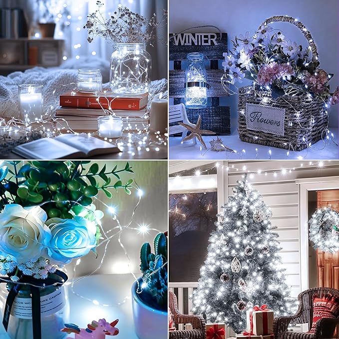 24Pack Fairy Lights Battery Operated, 7ft 20 LED 3 Modes Speed Twinkle Mini String Lights Waterproof Silver Wire Firefly Starry Lights for Mason Jars Wedding Party Christmas Decorations