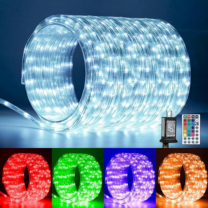 65ft 400 LED Rope Lights for Outside, Color Changing Rope Lights Indoor Outdoor with Remote, 16 Colors Waterproof Christmas Light Outdoor for Deck, Patio, Pool, Camping, Bedroom, Landscape Decorations
