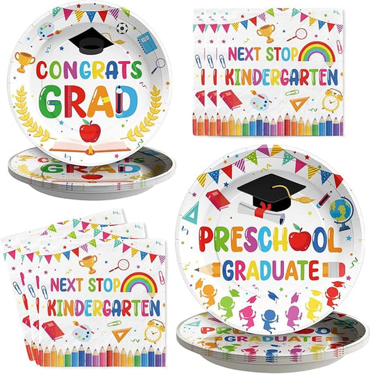 200 Pcs Preschool Graduation Decorations Kindergarten Graduation Plates and Napkins 2026 Preschool Graduate Tableware Set for Kids Prek Graduate Class of 2026 Congrats Grad Party Supplies Serves 50