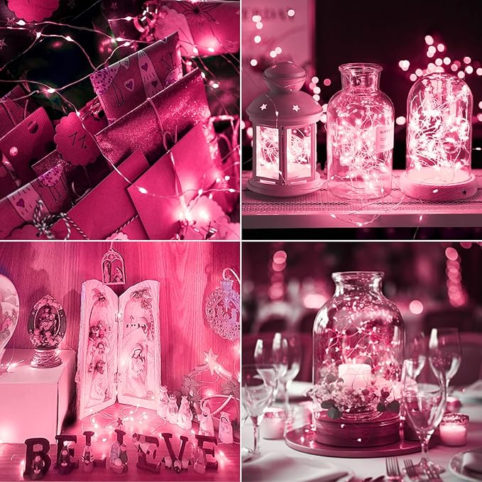 kolpop 12 Pack LED Fairy Lights Battery Operated, Mini Twinkle String Lights Battery Powered Waterproof for Christmas Mason Jars Party,Pink