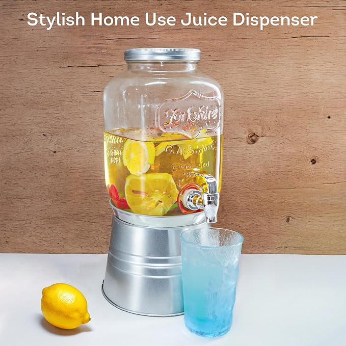 Lily's Home Glass Beverage Dispenser With Stand – 1 Gallon Capacity - Easy-Use Spigot - Drink Dispenser for Parties/BBQs - Large Mouth for Ice/Fruits - Water Dispenser Countertop Use