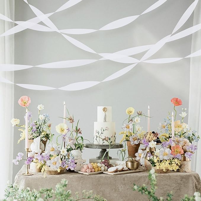 8 Rolls Crepe Paper Streamers, White Streamers Party Decorations for Baby Shower Bridal Shower Wedding Party Birthday Christmas