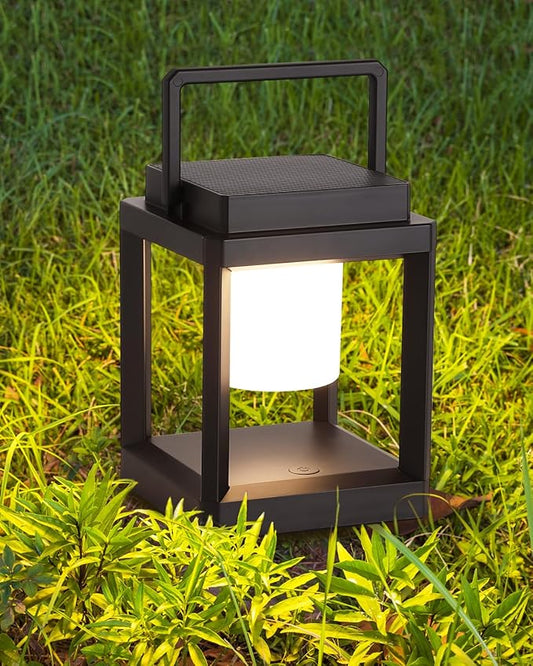 DAKAFUL Outdoor Table Lamp, Led Lamps for Nightstand, Solar Lanterns Outdoor Hanging for Patio Waterproof, Cordless Battery Operated Lamp, Rechargeable Solar Lantern for Reading, Decor, Camping