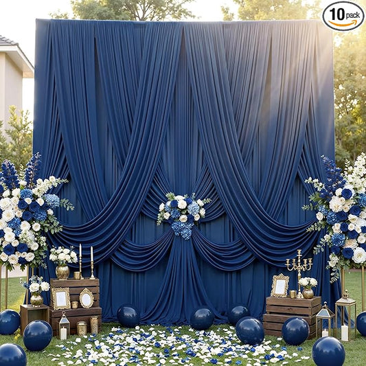 50ft×12ft Wrinkle Free Navy Blue Backdrop Curtain for Wedding Parties, 10 Panels 5×12ft Long Soft Silky Polyester Backdrop Drapes Photo Back Drop Cloth for Graduation Photography Background