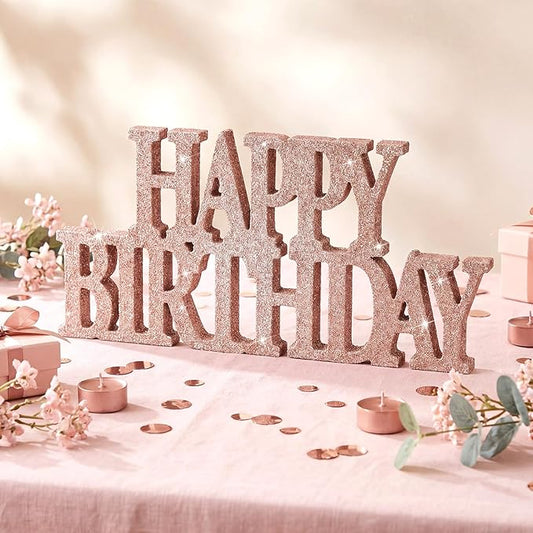 Novabright Happy Birthday Sign Centerpieces for Table Birthday Party Decorations for Women Bday Birthdays Themed Celebration Party Supplies(Rose Gold,Glitter)