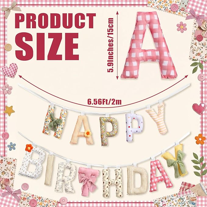 Suncalla Pre-strung Happy Birthday Banner Sign Reusable Felt Happy Birthday Garland Hanging Decorations Party Bunting Garland for Party Decor Photo Pro Home Backdrop (Flower,Flower Colors)