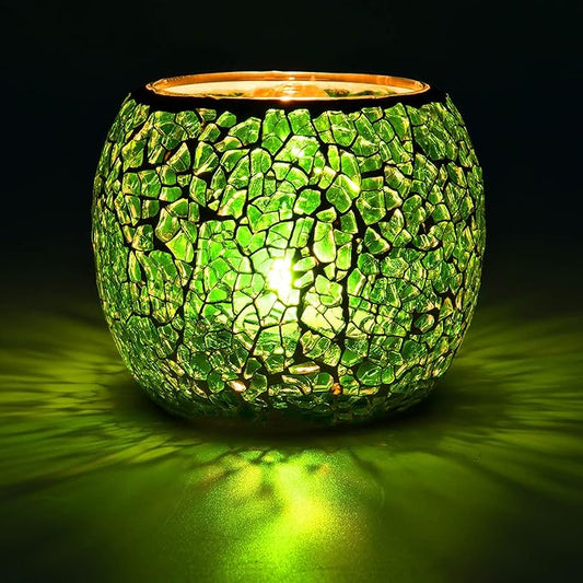 Rancco Glass Votive Candle Holder for Tealight, Romantic Mosaic Cracked Candle Holder, Candle Lamp Aromatherapy Candlescape Bowl for Valentine's Thanksgiving, Christmas Table Centerpiece,Party Decor