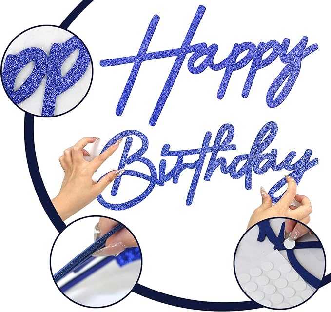 Happy Birthday Sign for Backdrop - Glitter Blue Felt Happy Birthday Letter Sign for Balloon Arch Birthday Party Balloon Arch Backdrop Decorations for Birthday Party Baby Shower - Glitter Blue