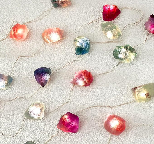 20 LED Multicolor Natural Fluorite Crystal String Lights - 6.5ft USB/Battery Operated with Remote Control & Timer for Bedroom Indoor Wedding Party Christmas Decor