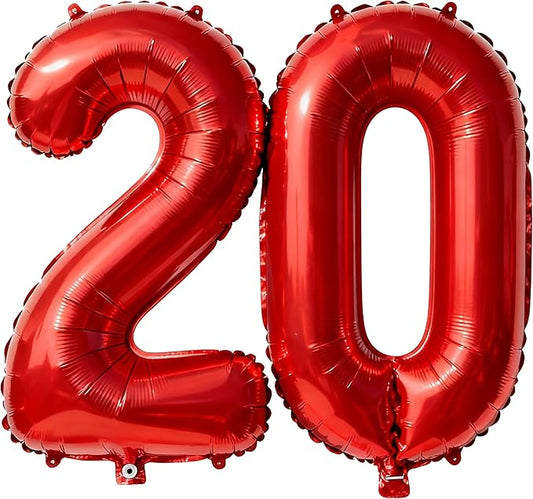 Red Number 20 Balloons 40 Inch Giant Number Red Number 20 Foil Mylar Balloons for 20th Birthday Anniversary Events Party Decorations