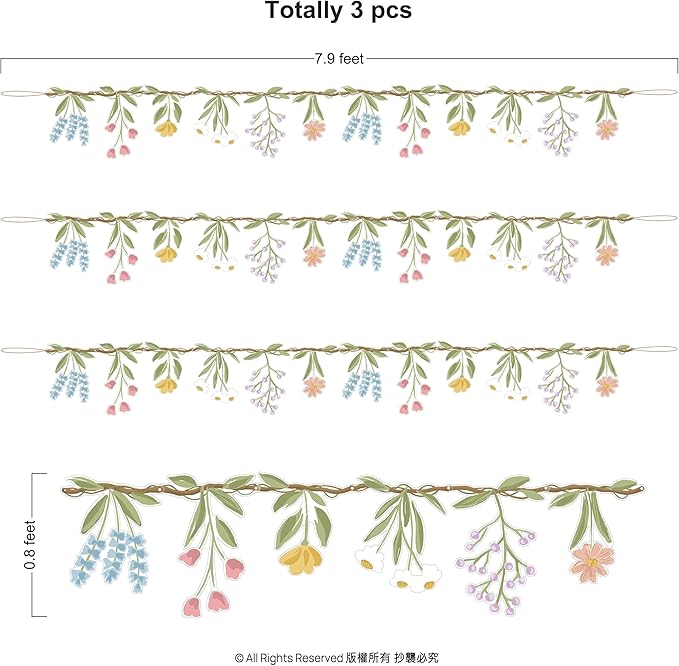 Cheerland 3pcs Flower Banner Wildflower Garland Floral for Enchanted Garden Theme Bridal Shower Wedding Birthday Baby Bloom Fairy Tale Woodland Grad in Bloom Cottagecore Graduation Party Decorations