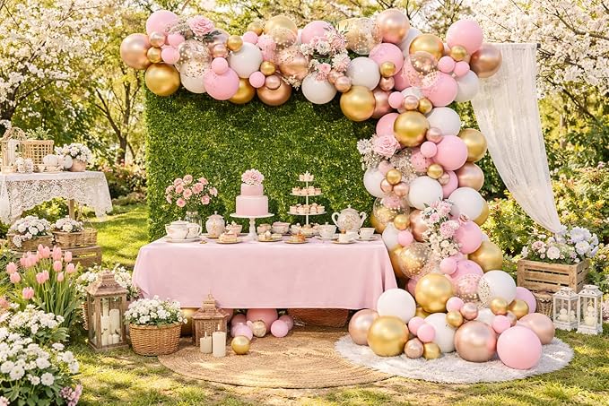 Rose Gold Pink White Balloon Garland Arch 160PCS Confetti Balloons Baby Shower Once Upon a Time Princess Birthday Fairytale Engagement Bridal Shower Party Decoration