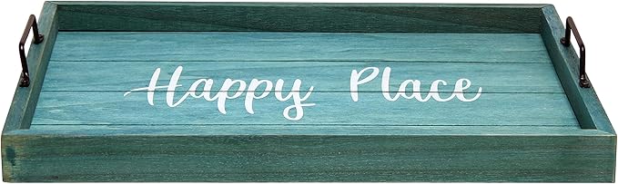 Elegant Designs HG2000-BHP Decorative Wood Serving Tray w/Handles, 15.50" x 12", Happy Place (Pack of 4)