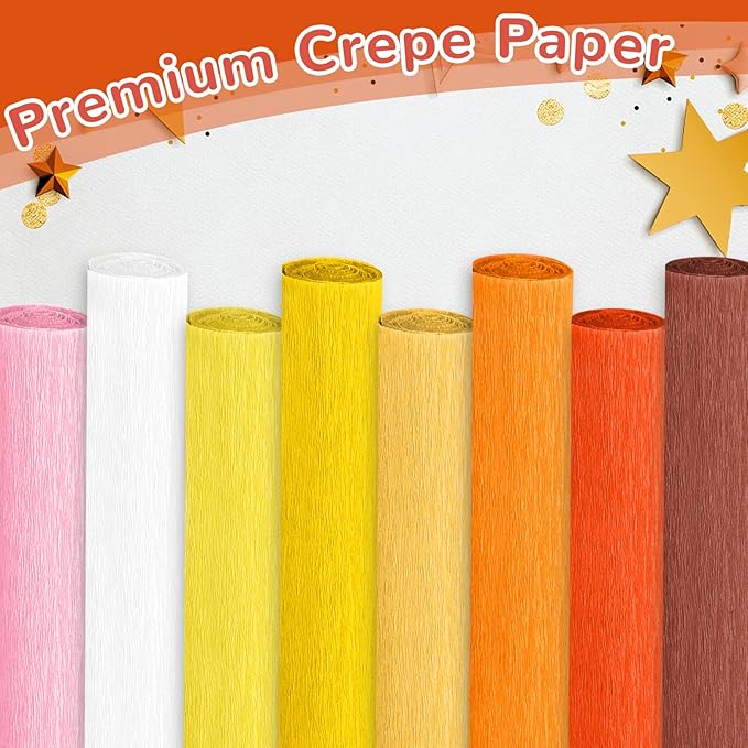 Crepe Paper Streamers 8 Rolls, 10 x 98Inch 8 Pumpkin Colors Crepe Paper Sheets for Halloween Thanksgiving Day DIY Gift Colourful Paper Flower Wrapping Paper Crafts Birthday Wedding Holiday