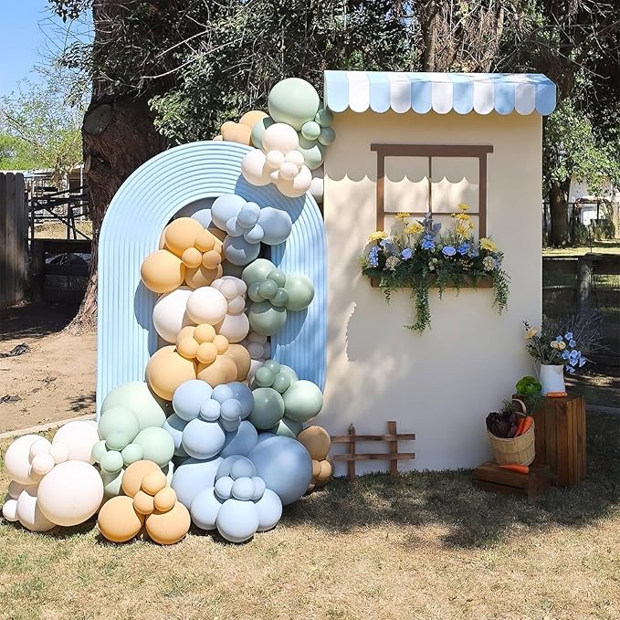 HILAVO Sage Green Dusty Blue Yellow Balloon Garland 126 Pcs Slate Blue Olive Green Yellow Sand White Cream Party Latex Balloons Arch Kit for Bridal Birthday Wild Party Deocration