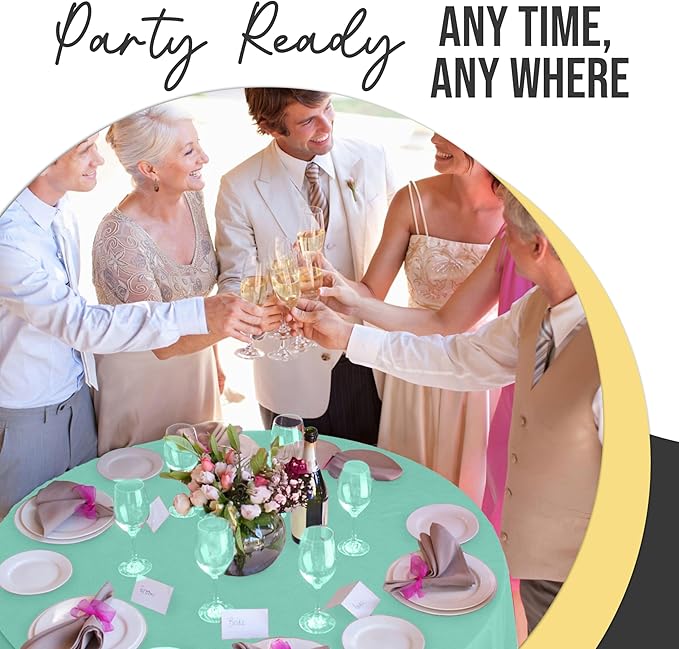 Exquisite 66% Thicker Premium Mint Round Tablecloth 0.5 Mil 12 Pack Plastic Table Cloth Disposable 84 Inch Round Plastic Tablecloth Won't Tear Easily Like Cheap Thin Brands