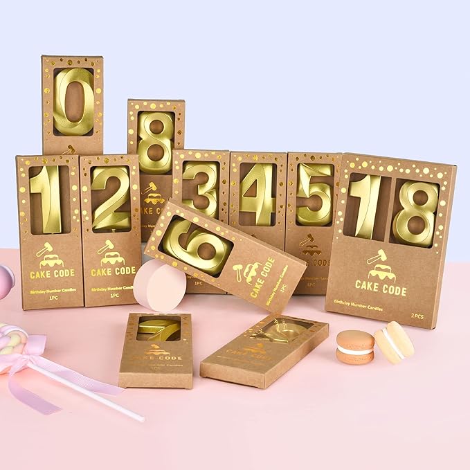 2.76 Inch Diamond Gold 8 Number Birthday Candles, Gold & Cake Number Candles, Party Celebration