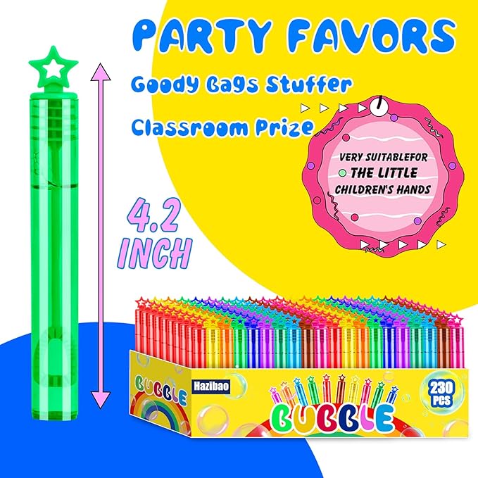 230 Pcs 10 Colors Star Bubble Wands,Bubbles Wand for Kids,Bulk, Perfect for Birthday, Wedding,Summer Outdoor Toys,Goody Bags Stuffer Bubbles,Carnival Prize,Party Favors