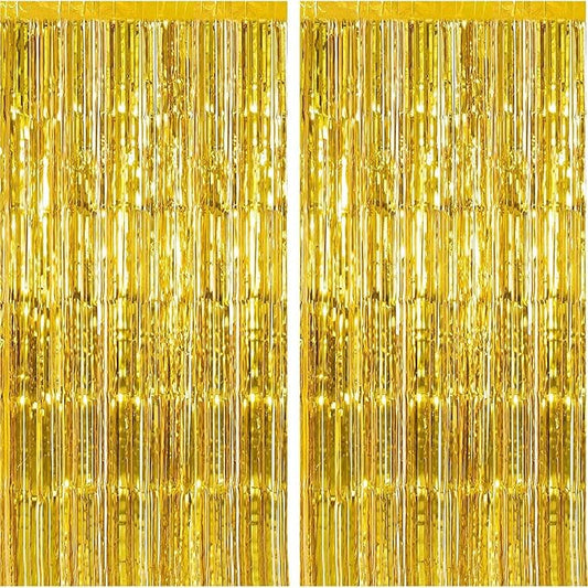 2pcs Gold Foil Fringe Backdrop Curtains 39 * 78 Inch Tinsel Streamersdance Party Decorations for 2026 New Years Eve, Christmas,Halloween Graduation, Birthday, Baby Shower, Gender Reveal Party