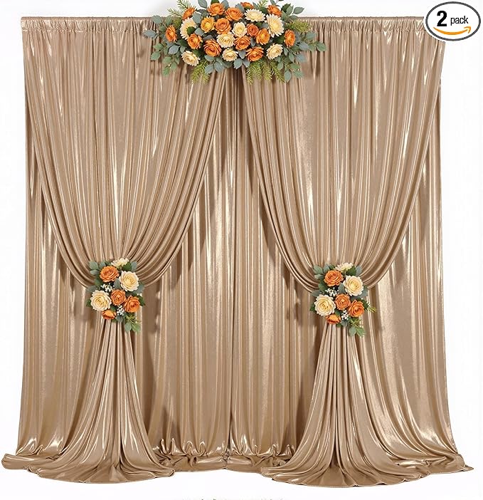 10ft x 10ft Champagne Sequin Backdrop Curtains for Party Wedding Shimmer Curtain Backdrop Prom Sparkly Glitter Fabric Photo Backdrop Drapes for Birthday Party Photography Baby Shower 5x10FT, 2 Panels