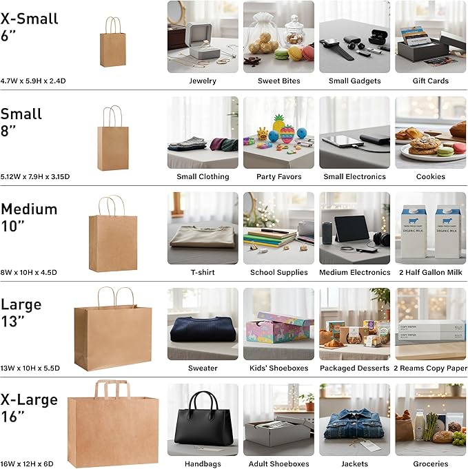 SUNCOLOR White Gift Bags with Tissue Paper, 24 Pack Small Kraft Paper Bags, 7.9 x 5.12 x 3.15 Inches, Sturdy Handles for Weddings, Baby Showers, Birthdays, Party Favors