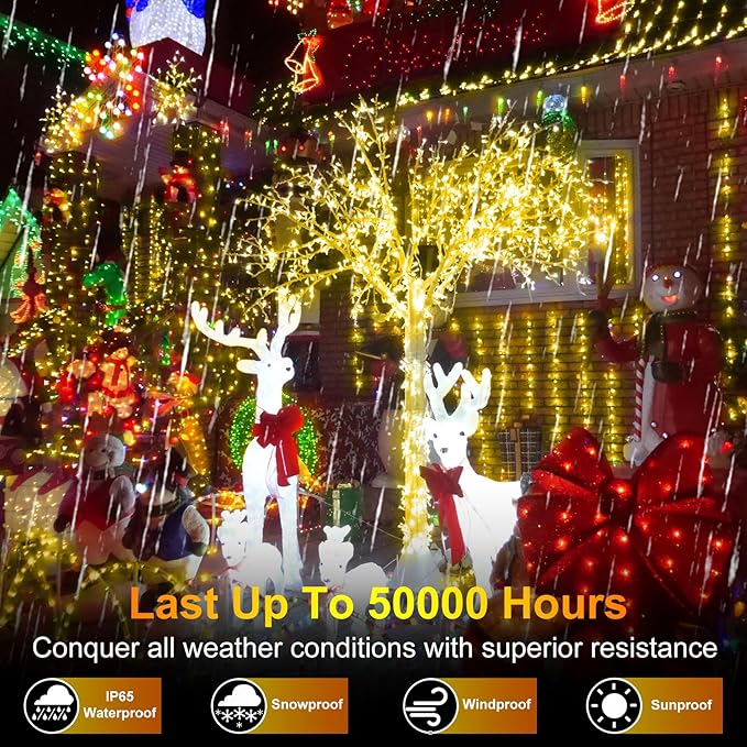 492FT Outdoor Christmas Lights, 1300 LED Super Long String Lights 8 Lighting Modes & Timer Memory, Outsite Waterproof Light Strings for House Tree Garden Wedding Party Holiday Decorations Warm White