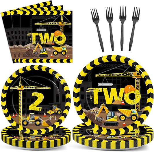 100 Pcs Construction Party Plates and Napkins Set Construction Truck Birthday Party Decorations Supplies Tableware Construction Themed Party Favors for Birthday Party Decorations Serves 25
