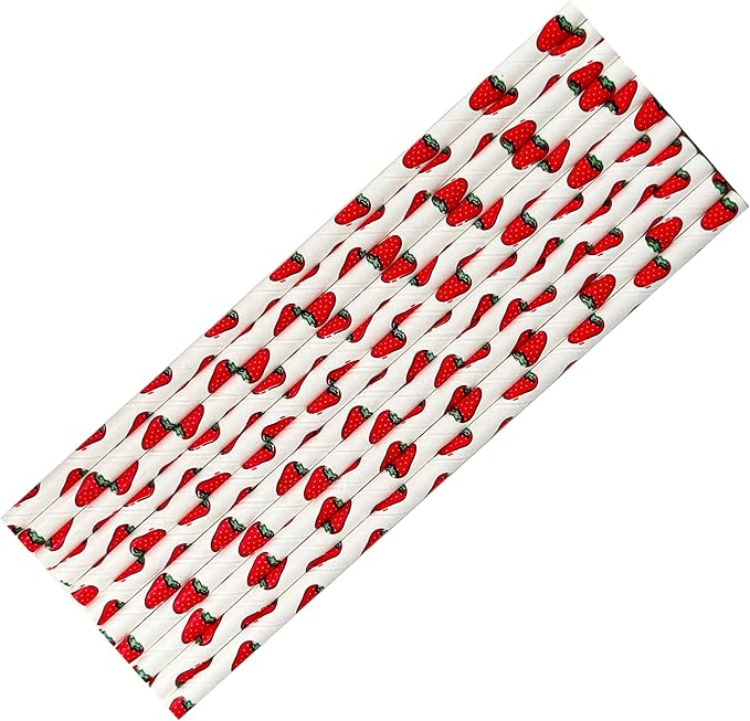 100 Pcs Disposable Straws, Biodegradable Paper Straws for Juices, Shakes, Smoothies, Party Supplies (Strawberry)